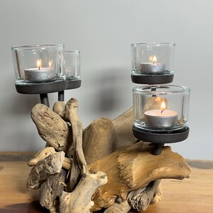 Portacandele In Legno Driftwood Con Vetro - Lanterna Rustica Fatta A Mano, 15x10 Cm, Per Tealight E Candele LED