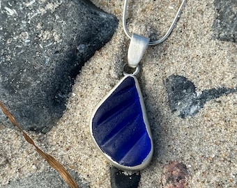 Sea glass necklace cobalt blue