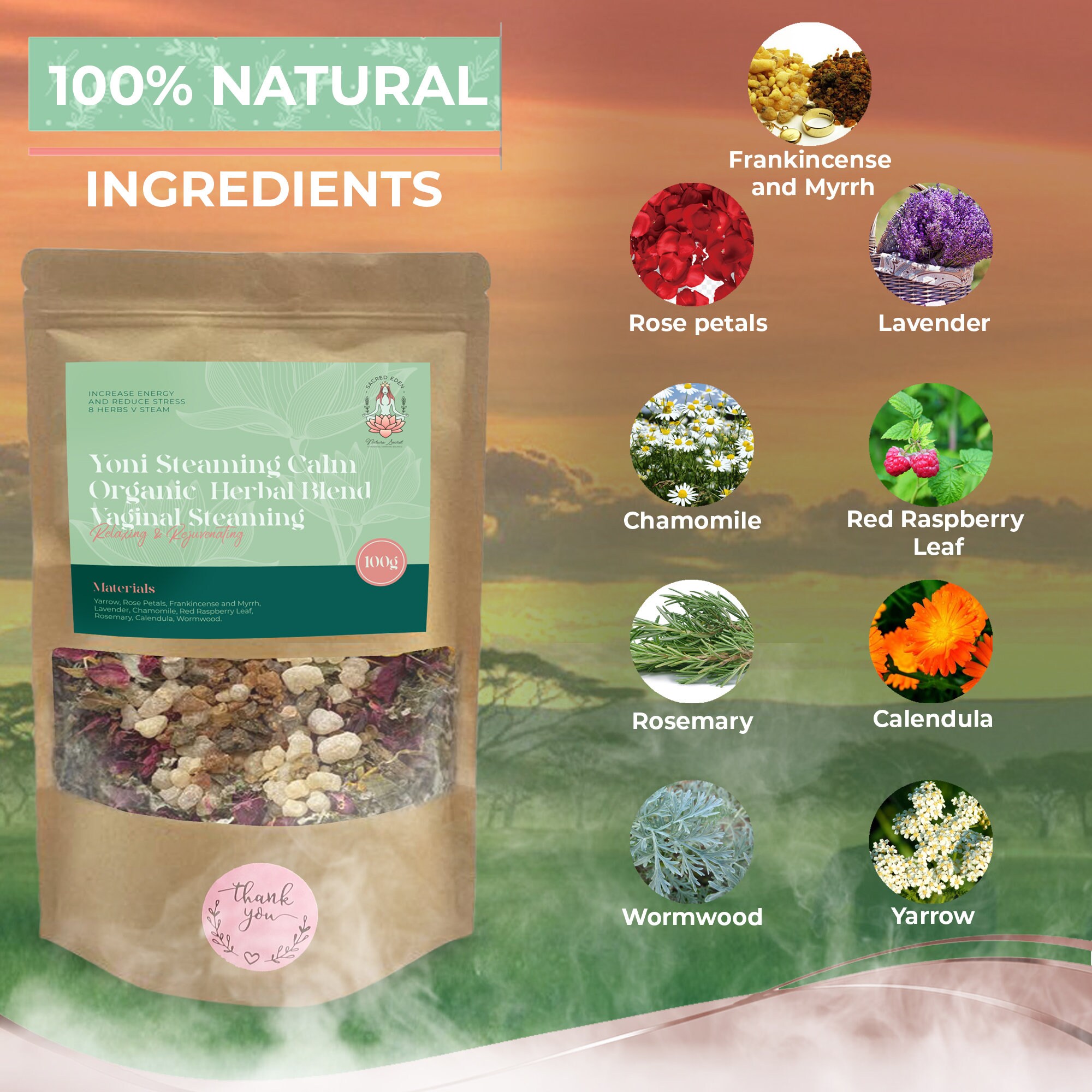 Yoni Steam Herbs Frankincense Myrrh Blend by Sacred Eden Relaxing