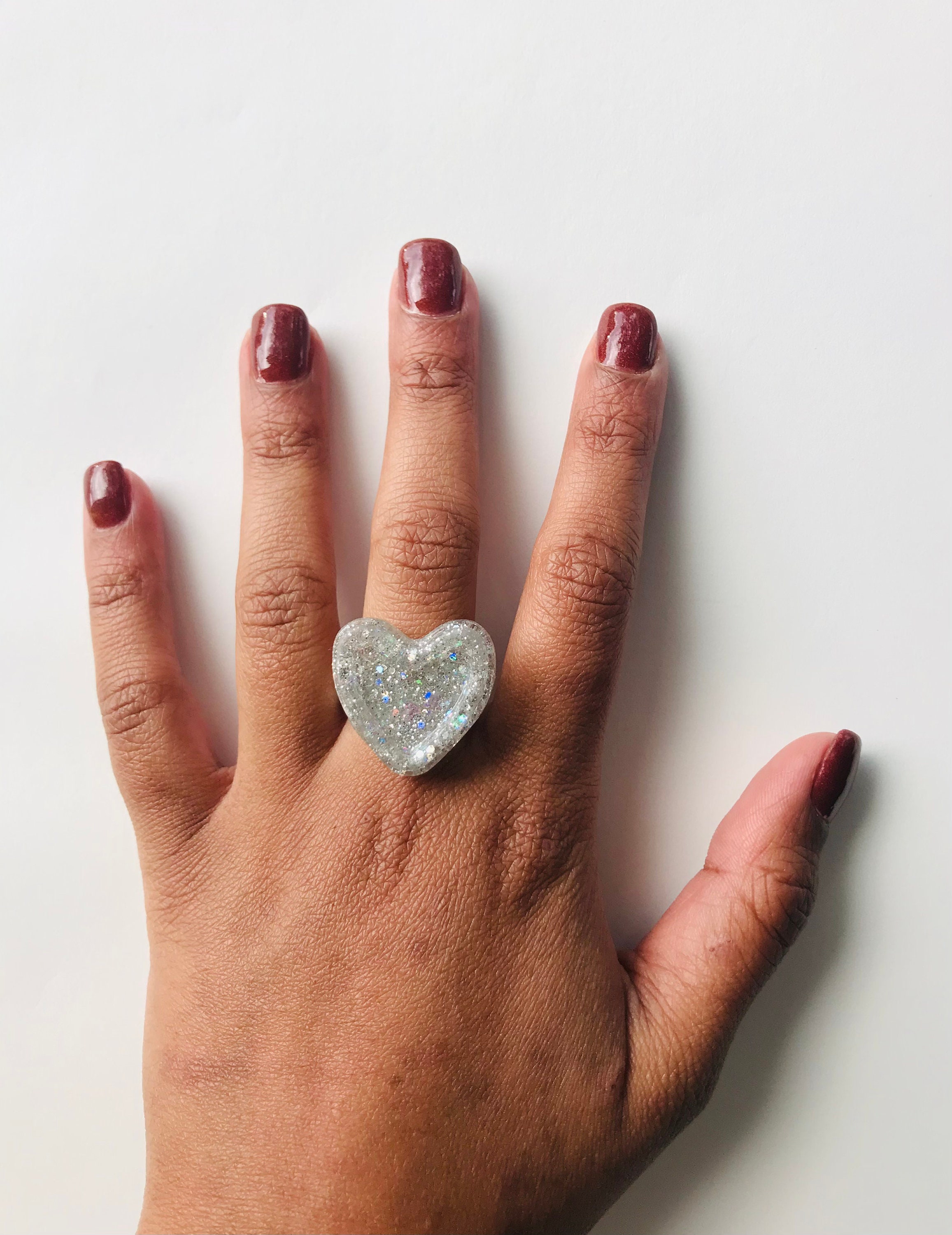 Silver Glitter Heart Ring Etsy