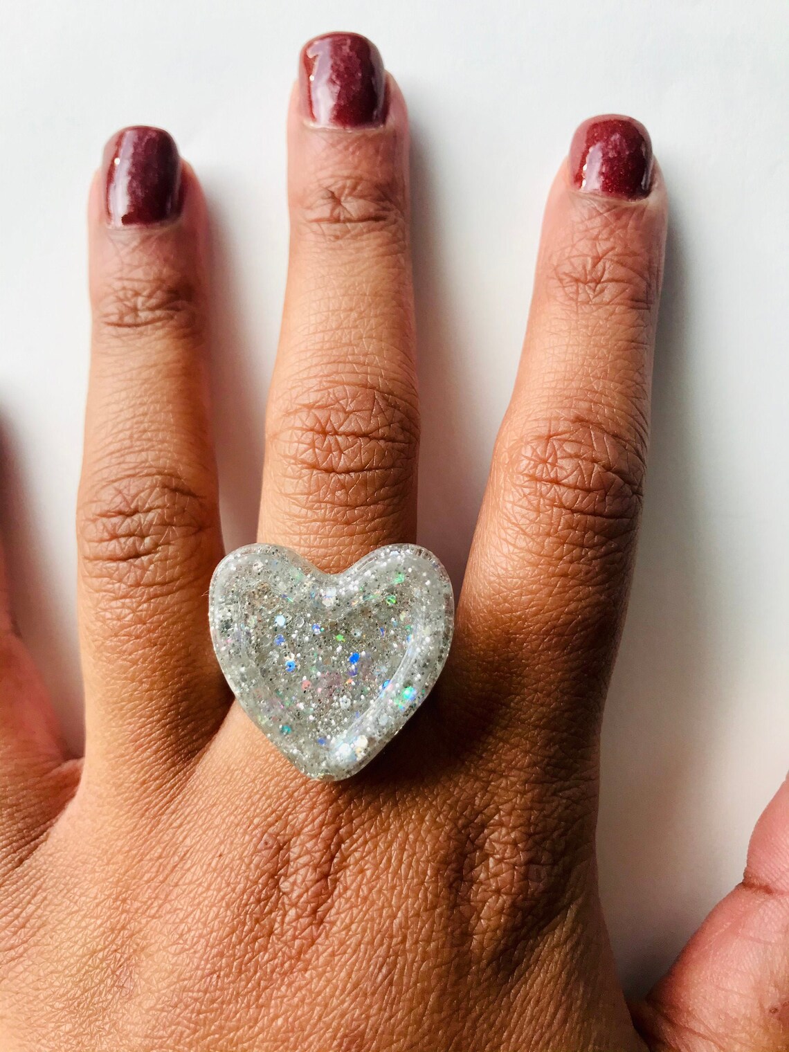 Silver Glitter Heart Ring Etsy