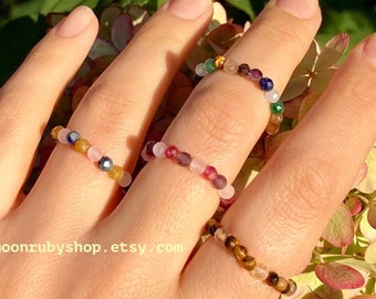 Elastic Anti-Anxiety Fidget Rings Made of Natural Faceted Gemstones in Combinations for Love, Luck, Confidence and More