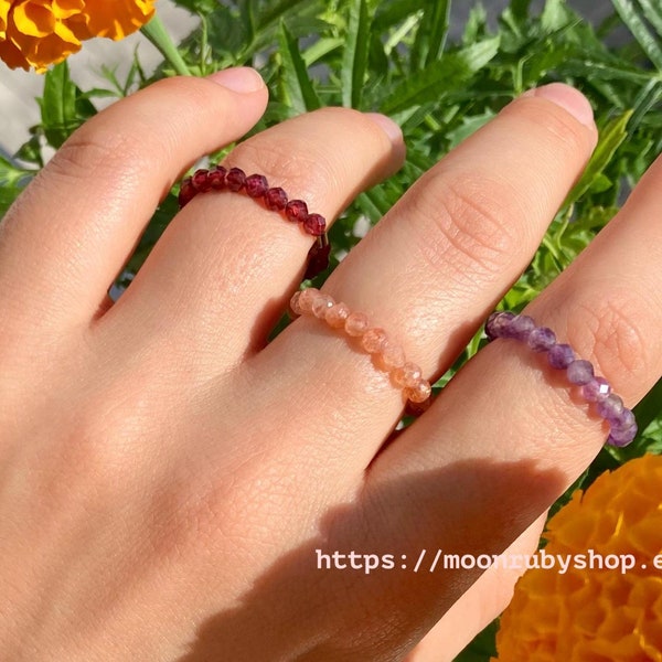 Elastic Anti-Anxiety Fidget Ring Made of Natural Faceted Gemstone Beads (Apatite, Tourmaline, Tiger Eye and more)