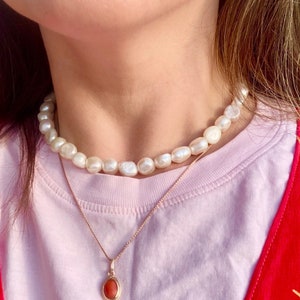 Chunky Baroque Pearl Necklace With 925 Sterling Silver, Statement Jewelry