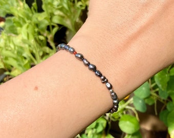 Elegant Bracelet with Black Natural Freshwater Pearls, Red Agate, and Sterling Silver Beads Accents