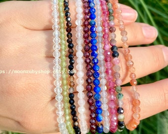 Elastic Anti-Anxiety Bracelet Made of Faceted Natural Gemstone Beads (Tourmaline, Rose Quartz, Garnet and more)