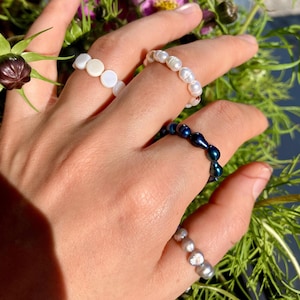 Stylish Elastic Anti-Anxiety Fidget Ring in Natural Freshwater Pearls in Different Forms and Colours