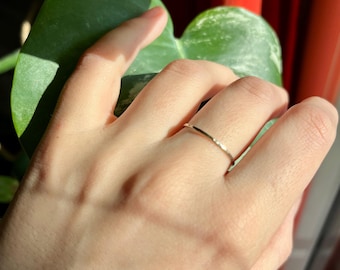 Delicate Real Solid White 9K Gold Thin Hammered Handcrafted Ring