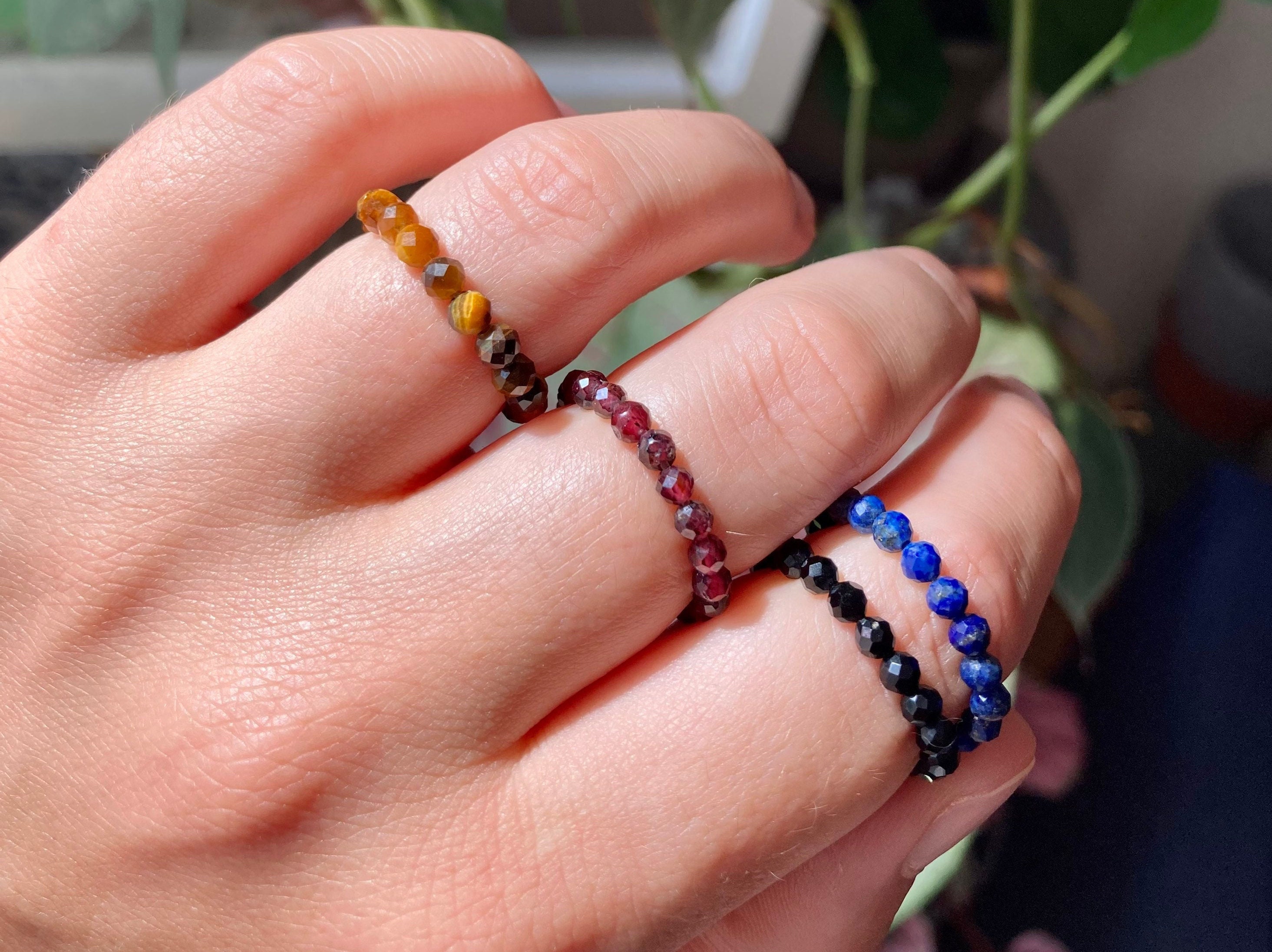 Elastic Anti anxiety Ring Made of Natural Faceted Gemstone Beads