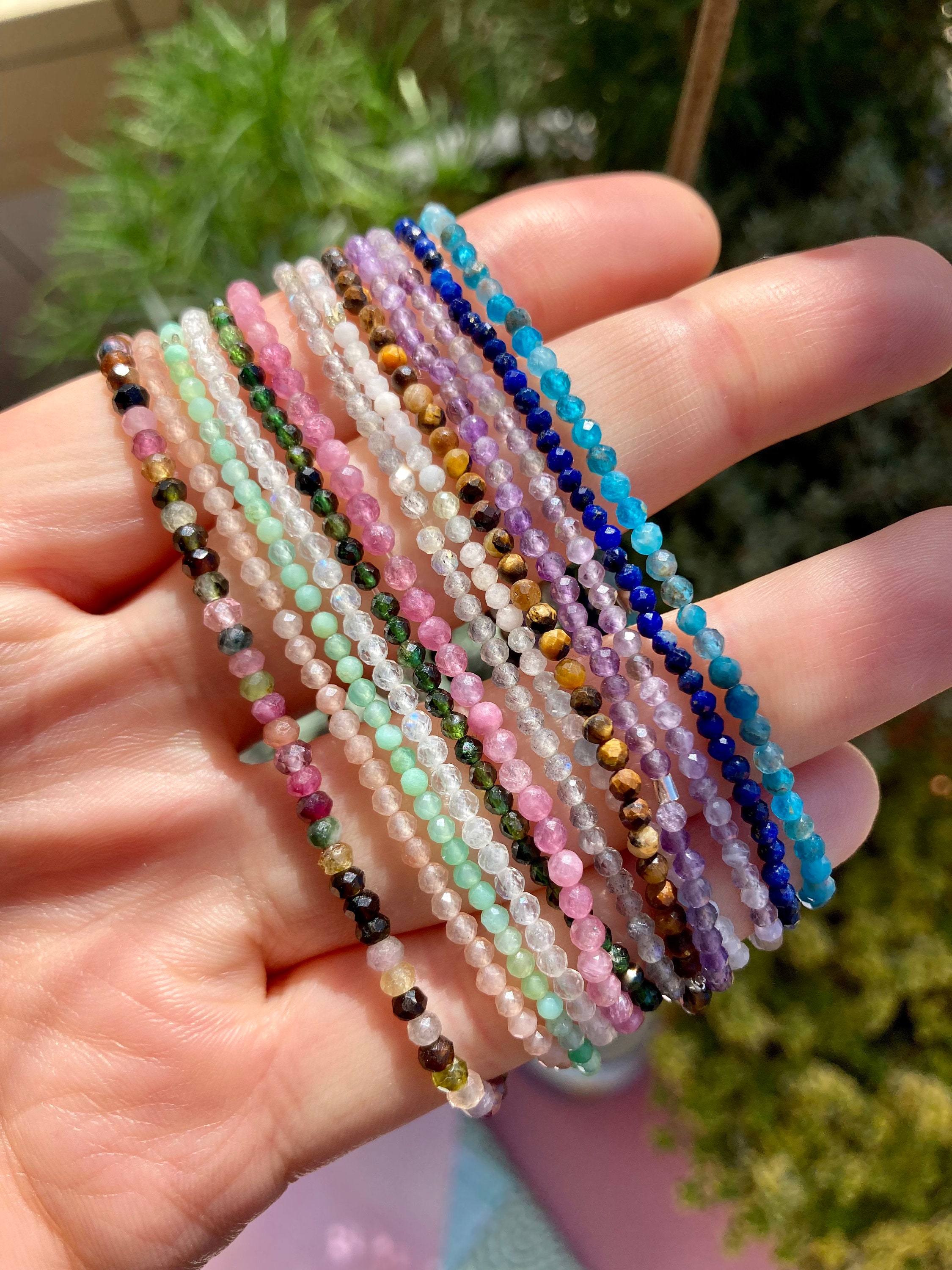 Elastic Bracelet of Tiny Faceted Gemstone Beads -  Finland