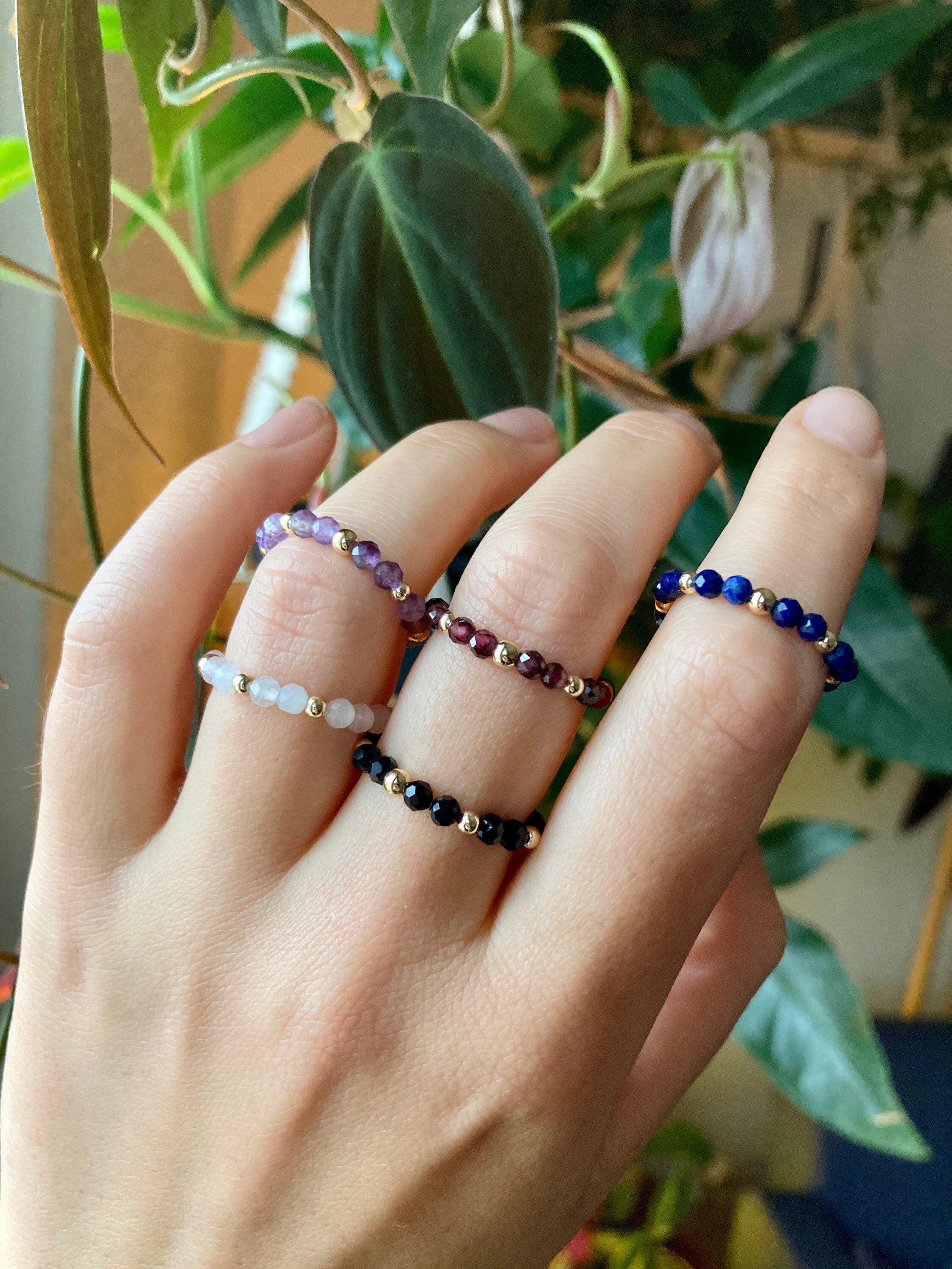 Elastic Gem Ring 14K Gold Pleated Beads AntiAnxiety Faceted Etsy