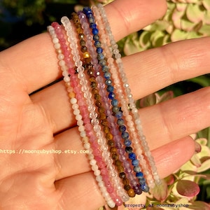 Delicate Elastic Anti-Anxiety Bracelet Handmade of Tiny Faceted Gemstone Beads (Amethyst, Apatite, Lapis Lazuli and more)