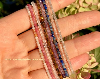 Delicate Elastic Anti-Anxiety Bracelet Handmade of Tiny Faceted Gemstone Beads (Amethyst, Apatite, Lapis Lazuli and more)