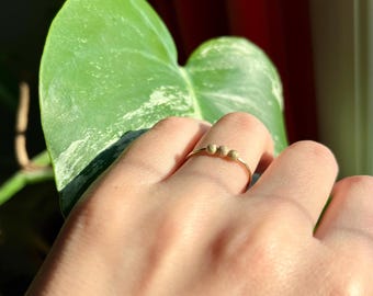 Handmade 9K Gold Fidget Ring, Hammered Anti-Anxiety Ring With Three Textured Beads