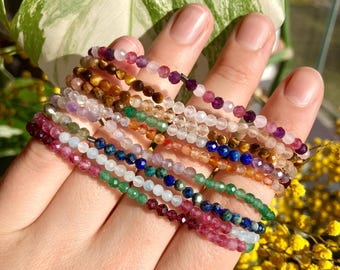 Faceted Gemstone Elastic Bracelet, Handmade In Spirit Combination