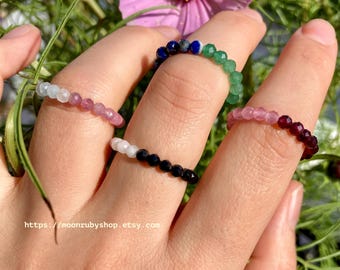 Colorful Handmade Anti-Anxiety Fidget Ring with Faceted Gemstone Beads in Juicy Color-Block Combos