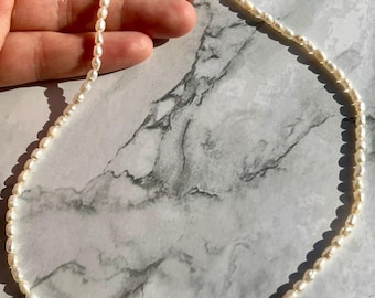 Delicate White Rice Freshwater Pearl Necklace with Sterling Silver Findings