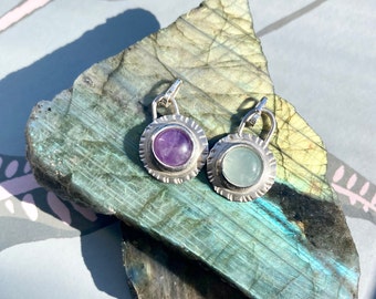 Handmade Silver Pendant with Natural Amethyst and Aquamarine