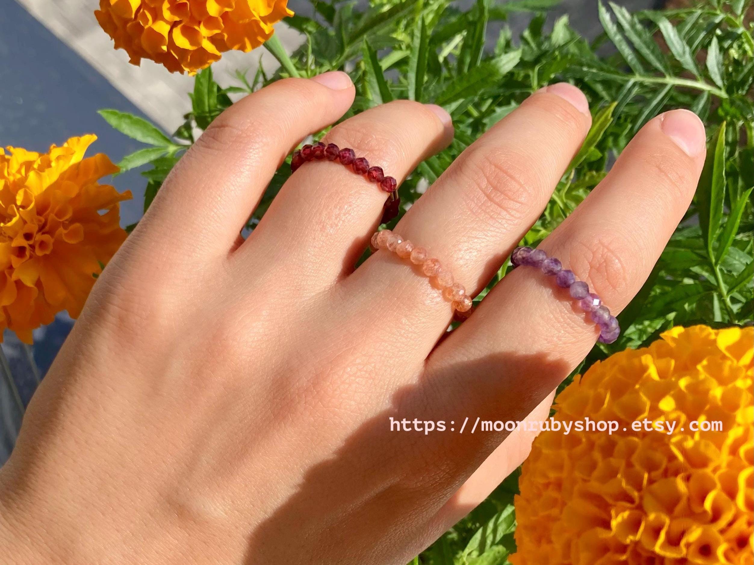 Elastic Anti-Anxiety Fidget Ring Made of Natural Faceted Gemstone Beads (Apatite, Tourmaline, Tiger Eye and more)