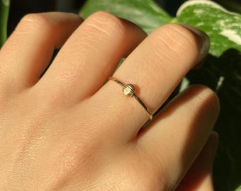 Handmade 9K Gold Fidget Ring, Hammered Anti-Anxiety Ring With Structured Bead