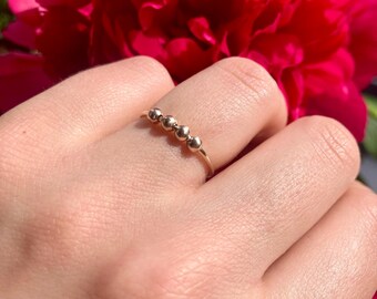 Luxurious Golden Anti-Anxiety Fidget Ring With Solid Gold Beads Handmade from 9K Gold