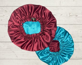 Burgundy & Aqua Reversible Bonnet