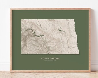 North Dakota Hydrological Map Poster (Green)