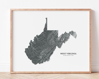 West Virginia Hydrological Map Poster (Black)