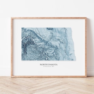 North Dakota Hydrological Map Poster (Blue)