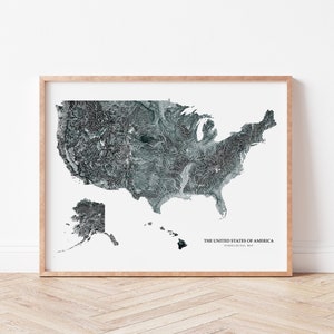 United States Hydrological Map (Black), Map of US Rivers and Lakes, United States Travel Poster