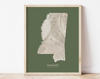 Mississippi Hydrological Map Poster (Green)