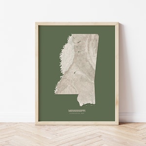 Mississippi Hydrological Map Poster (Green)
