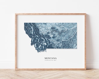 Montana Hydrological Map (Blue), Montana Home Decor Map