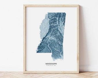 Mississippi Hydrological Map Poster (Blue)