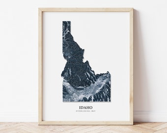 Idaho Hydrological Map Poster (Blue)