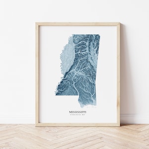 Mississippi Hydrological Map Poster (Blue)