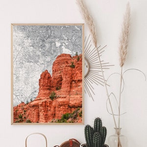 Sedona Arizona Print With Vintage Topographic Map Background