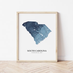 South Carolina Hydrological Map Poster (Blue)