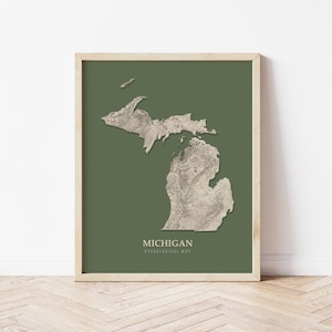 Michigan Hydrological Map Poster (Green)