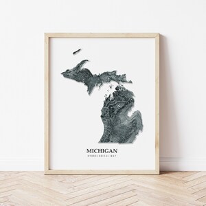 Michigan Hydrological Map Poster (Black)
