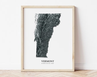 Vermont Hydrological Map Poster (Black)