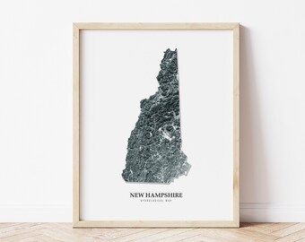 New Hampshire Hydrological Map Poster (Black)