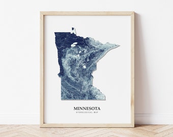 Minnesota Hydrological Map Poster (Blue)