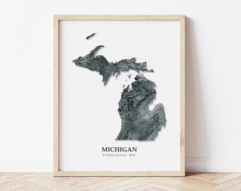 Michigan Hydrological Map Poster (Black)