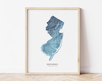 New Jersey Hydrological Map Poster (Blue)