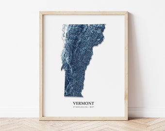 Vermont Hydrological Map Poster (Blue)