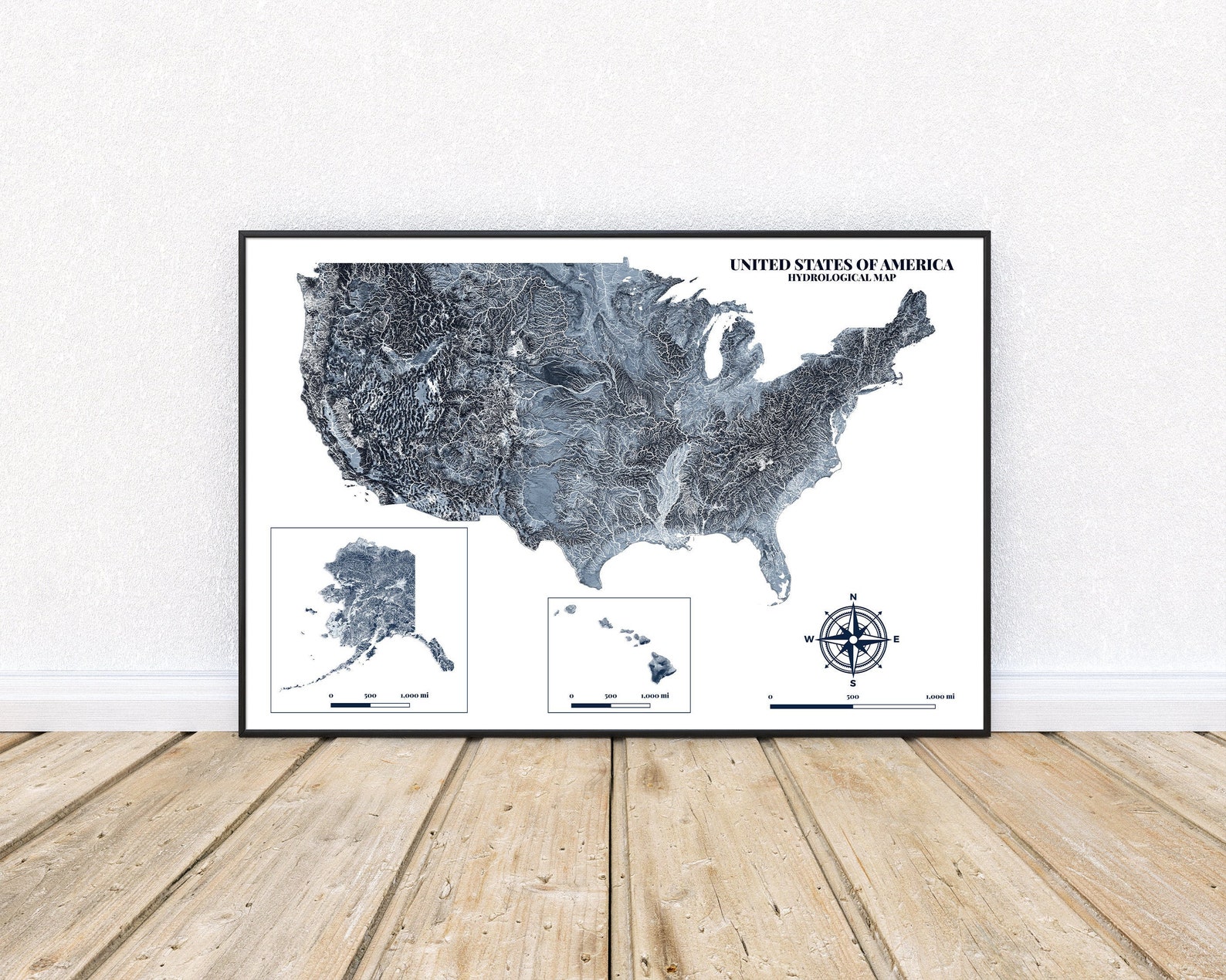 united-states-hydrological-map-blue-map-of-us-rivers-and-etsy