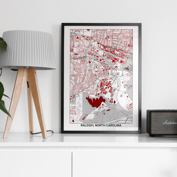 North Carolina State University (NCSU) Map Print, Raleigh NC Map Gift