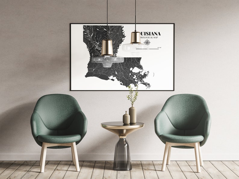 Louisiana Hydrological Map Poster Black