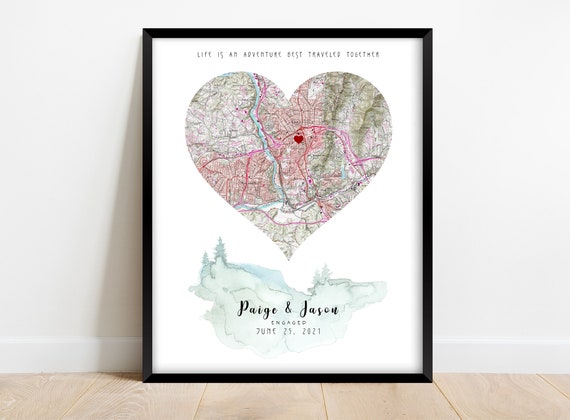 Personalized Engagement Gift Unique Gift Couple Custom Map Print Canvas -  Oh Canvas